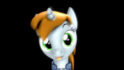 Size: 1920x1080 | Tagged: safe, artist:spinostud, derpibooru import, oc, oc:littlepip, unofficial characters only, pony, unicorn, fallout equestria, fanfic, 3d, :p, animated, black background, clothes, cute, fanfic art, female, green eyes, horn, image, looking at you, loop, mare, mlem, no sound, ocbetes, pipabetes, silly, silly pony, simple background, solo, source filmmaker, tongue out, vault suit, webm