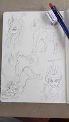 Size: 1836x3264 | Tagged: safe, artist:artfestation, derpibooru import, oc, unofficial characters only, pony, unicorn, bust, face down ass up, female, horn, image, jpeg, lineart, mare, one eye closed, smiling, traditional art, unicorn oc, wink