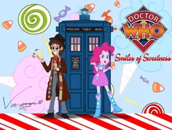 Size: 1280x960 | Tagged: safe, artist:edcom02, artist:vanossfan10, derpibooru import, doctor whooves, pinkie pie, time turner, equestria girls, candy, candy cane, candy corn, cotton candy, doctor who, food, fourth doctor, fourth doctor's scarf, hat, image, jelly babies, jpeg, logo, lollipop, tardis, the doctor, title card, tom baker, tom baker's scarf