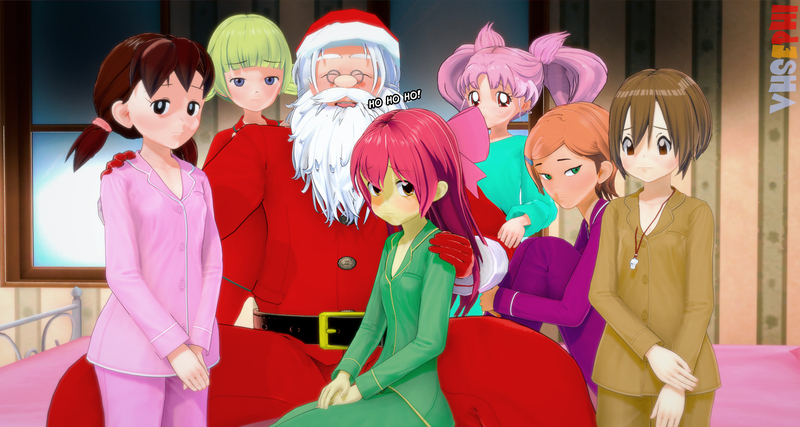 Size: 1920x1024 | Tagged: safe, artist:sephirot22, derpibooru import, apple bloom, equestria girls, anime, ben 10, chibiusa tsukino, clothes, digimon, doraemon, gwen tennyson, hikari yagami, image, inspector gadget, jpeg, pajamas, penny, sailor moon, santa claus, shizuka minamoto