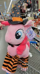 Size: 485x888 | Tagged: safe, derpibooru import, pinkie pie, earth pony, pony, spider, choker, clothes, costume, female, g4, halloween, hat, holiday, image, irl, jpeg, my little pony logo, photo, plushie, price tag, shopping cart, socks, store, walmart, witch hat