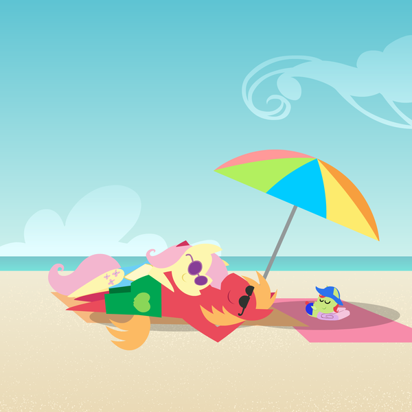 Size: 2160x2160 | Tagged: safe, anonymous artist, derpibooru import, big macintosh, fluttershy, oc, oc:late riser, earth pony, pegasus, pony, series:fm family vacation, series:fm holidays, arm behind head, baby, baby pony, beach, beach towel, beach umbrella, clothes, colt, cuddling, family, female, fluttermac, image, male, mare, ocean, offspring, one-piece swimsuit, parent:big macintosh, parent:fluttershy, parents:fluttermac, png, pointy ponies, shipping, sleeping, smiling, stallion, straight, sunbathing, sunglasses, swimming trunks, swimsuit, towel, umbrella
