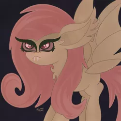 Size: 2048x2048 | Tagged: safe, artist:lynnpone, derpibooru import, fluttershy, bat pony, bat ponified, bat wings, fangs, female, flutterbat, heart eyes, image, jpeg, race swap, solo, wingding eyes, wings