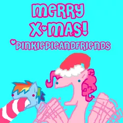 Size: 500x500 | Tagged: safe, artist:askpinkiepieandfriends, derpibooru import, pinkie pie, rainbow dash, earth pony, pegasus, pony, blue eyes, christmas, duo, female, flailing, hat, holiday, image, mare, merry christmas, png, santa hat, vomit, vomiting, waving arms