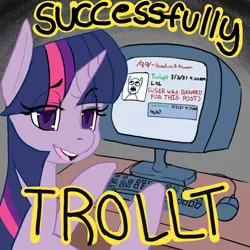 Size: 1500x1500 | Tagged: artist needed, safe, twilight sparkle, 4chan, banned, computer, computer keyboard, computer mouse, image, jpeg, /qa/, solo, trolled, wojak