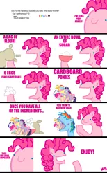 Size: 788x1280 | Tagged: safe, artist:askpinkiepieandfriends, derpibooru import, applejack, fluttershy, pinkie pie, rainbow dash, rarity, twilight sparkle, earth pony, pegasus, pony, unicorn, ask, baking, big mouth, bowl, comic, dot eyes, egg, female, flour, food, image, implied cupcakes, mane six, mare, mixing bowl, open mouth, png, simple background, smiling, sugar (food), tumblr, unicorn twilight, white background