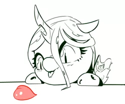 Size: 3000x2500 | Tagged: safe, artist:naafreelanceartist, derpibooru import, queen chrysalis, changeling, changeling queen, changeling feeding, chibi, cute, cutealis, eyes on the prize, female, heart, image, jpeg, monochrome, solo, tongue out