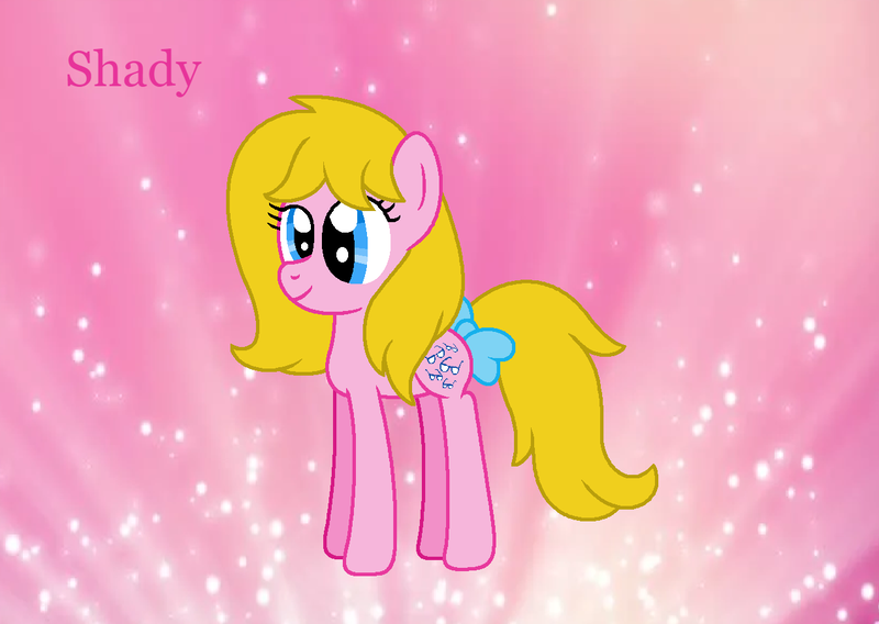 Size: 1267x899 | Tagged: safe, artist:nickthedog45, derpibooru import, shady, earth pony, pony, bow, cute, female, g1 shadybetes, g1 to g4, g4, generation leap, image, mare, pink background, pink text, png, simple background, smiling, tail bow, text, wallpaper
