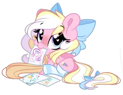 Size: 3363x2601 | Tagged: safe, artist:emberslament, derpibooru import, coco pommel, princess cadance, oc, oc:bay breeze, unofficial characters only, pegasus, pony, blushing, bow, chibi, clothes, cute, female, hair bow, heart eyes, image, long mane, looking up, mouth hold, ocbetes, pegasus oc, png, simple background, sitting, socks, solo, striped socks, tail bow, transparent background, wingding eyes, wings