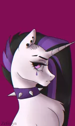 Size: 1024x1707 | Tagged: safe, artist:zefirayn, derpibooru import, princess celestia, pony, between dark and dawn, bust, collar, female, image, jpeg, magenta background, mare, piercing, portrait, profile, punklestia, solo, spiked collar