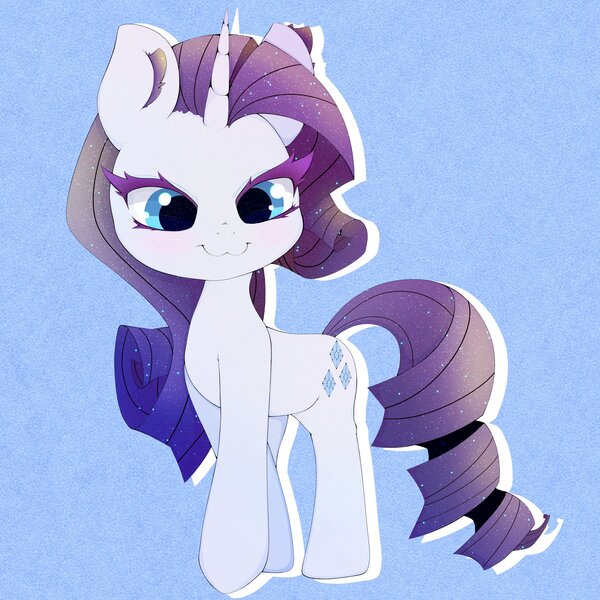 Size: 3000x3000 | Tagged: safe, artist:zokkili, derpibooru import, rarity, pony, unicorn, :3, image, jpeg, smiling, solo, sparkles