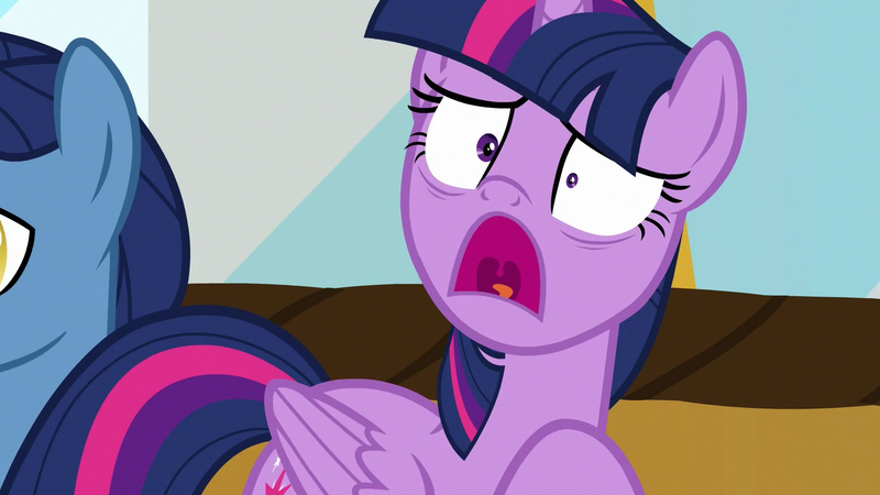 Size: 1280x720 | Tagged: safe, derpibooru import, screencap, night light, twilight sparkle, twilight sparkle (alicorn), alicorn, pony, unicorn, once upon a zeppelin, season 7, airship, faic, female, image, male, mare, offscreen character, open mouth, png, stallion, zeppelin