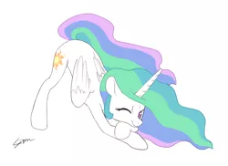 Size: 962x701 | Tagged: safe, artist:sion, derpibooru import, princess celestia, alicorn, pony, face down ass up, female, image, jacko challenge, looking at you, mare, meme, one eye closed, png, simple background, smiling, smiling at you, white background, wink