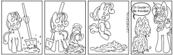 Size: 1000x320 | Tagged: safe, artist:zhaozoharex, derpibooru import, rarity, sweetie belle, ponified, pony, unicorn, calvin and hobbes, comic, female, image, monochrome, mud, png, rarity is not amused, simple background, unamused, white background