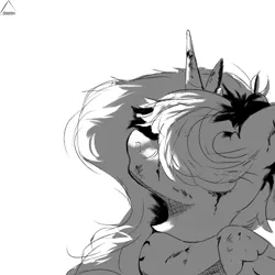 Size: 1024x1024 | Tagged: safe, derpibooru import, princess luna, alicorn, blood, hair covering face, hidden eyes, image, meme, monochrome, png, simple background, solo, tokyo ghoul, white background