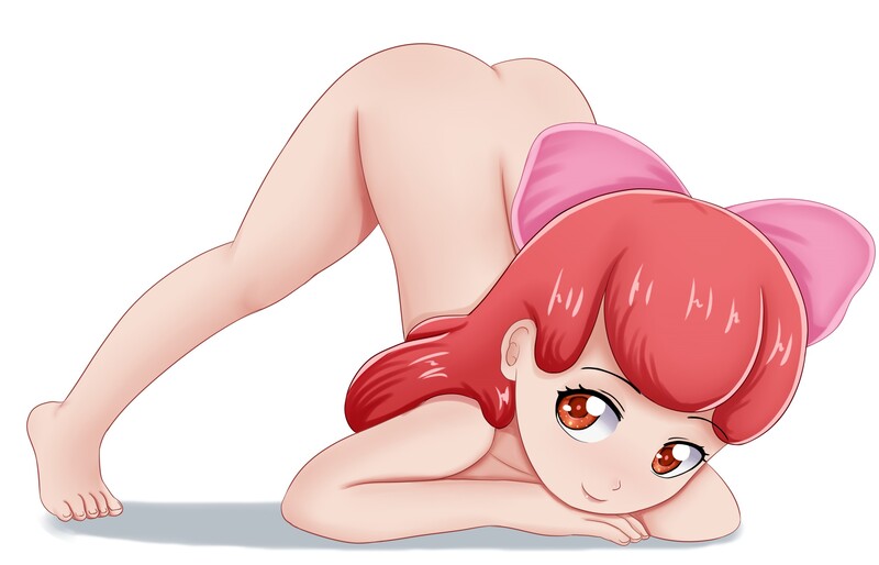 Size: 2479x1592 | Tagged: questionable, artist:focusb, banned from derpibooru, ponybooru import, apple bloom, human, adorabloom, ass, bloom butt, butt, child, cute, face down ass up, female, humanized, image, jacko challenge, jpeg, lolicon, looking at you, meme, nudity, patreon, simple background, smiling, solo, solo female, underage, white background