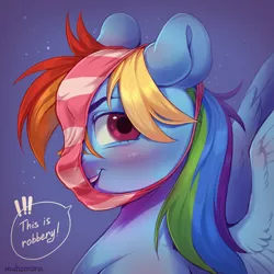 Size: 3000x3000 | Tagged: suggestive, artist:muhomora, derpibooru import, rainbow dash, pegasus, pony, blushing, clothes, engrish, female, image, looking at you, mare, panties, panties on head, png, smiling, solo, spread wings, underwear, wings
