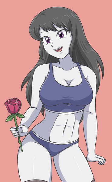 Size: 1747x2830 | Tagged: suggestive, artist:sumin6301, derpibooru import, octavia melody, equestria girls, abs, breasts, busty octavia, busty octavia melody, cleavage, clothes, flower, image, jpeg, open mouth, rose, socks, stockings, thigh highs