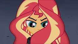 Size: 3410x1920 | Tagged: safe, derpibooru import, screencap, sunset shimmer, equestria girls, my past is not today, rainbow rocks, canterlot high, close-up, clothes, female, high res, image, jacket, jpeg, leather, leather jacket, solo
