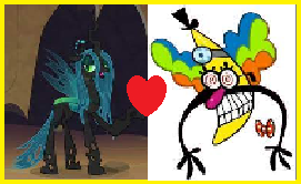 Size: 271x166 | Tagged: safe, artist:sweetheart1012, derpibooru import, queen chrysalis, chryball, crossover, crossover shipping, deviantart stamp, dr screwball jones, female, image, male, png, request, shipping, straight, wander over yonder