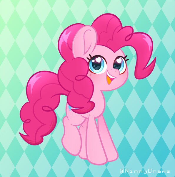 Size: 2600x2620 | Tagged: safe, artist:ninnydraws, derpibooru import, pinkie pie, earth pony, pony, abstract background, cute, diapinkes, female, happy, heart eyes, image, jpeg, looking at you, mare, open mouth, open smile, smiling, smiling at you, solo, wingding eyes