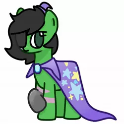 Size: 2048x2048 | Tagged: safe, artist:omelettepony, derpibooru import, oc, oc:anonfilly, unofficial characters only, earth pony, pony, amputee, cape, clothes, dystopian, eyepatch, female, filly, hat, image, jpeg, prosthetic limb, prosthetics, raised hoof, scar, simple background, solo, trixie's cape, trixie's hat, white background