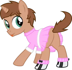 Size: 2320x2260 | Tagged: safe, artist:peternators, derpibooru import, edit, oc, oc:heroic armour, unofficial characters only, pony, unicorn, :p, butt, clothes, colt, crossdressing, dancing, dress, image, looking back, male, plot, png, shoes, simple background, socks, solo, teenager, tongue out, transparent background