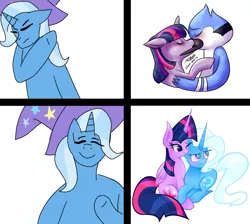 Size: 1024x919 | Tagged: safe, artist:baldgagits, artist:euphoriapony, derpibooru import, edit, trixie, twilight sparkle, twilight sparkle (alicorn), alicorn, crossover, crossover shipping, female, hotline bling, image, lesbian, male, meme, mordecai, mordetwi, png, regular show, shipping, straight, twixie