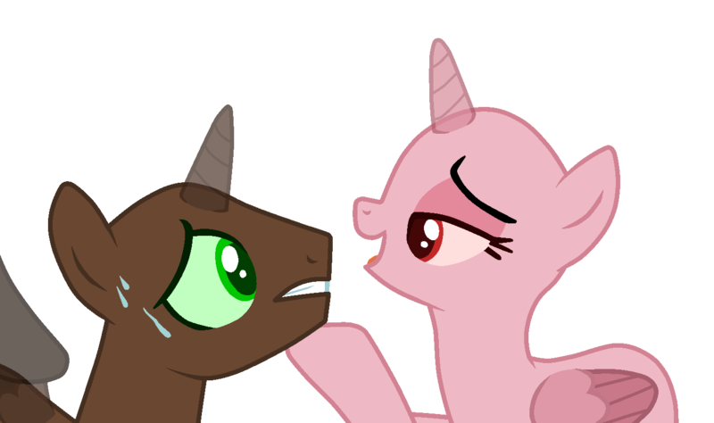 Size: 1440x854 | Tagged: safe, artist:storyofmybases, derpibooru import, oc, unofficial characters only, alicorn, pony, alicorn oc, bald, base, bedroom eyes, duo, female, femdom, horn, image, male, malesub, mare, png, simple background, stallion, submissive, transparent background, two toned wings, wings