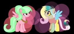 Size: 1544x715 | Tagged: safe, artist:aonairfaol, derpibooru import, oc, unofficial characters only, draconequus, hybrid, pegasus, pony, abstract background, base used, draconequus oc, duo, eyelashes, female, grin, image, interspecies offspring, mare, offspring, parent:big macintosh, parent:discord, parent:fluttershy, parents:discoshy, parents:fluttermac, pegasus oc, png, smiling, wings, yoke