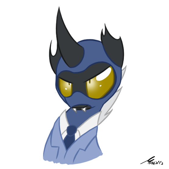 Size: 555x555 | Tagged: safe, artist:srmario, derpibooru import, changeling, balaclava, bust, clothes, crossover, fangs, image, mask, necktie, png, signature, simple background, solo, spy, suit, team fortress 2, white background