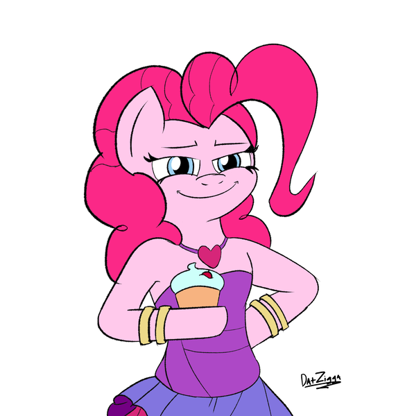 Size: 3056x3072 | Tagged: safe, artist:datzigga, derpibooru import, pinkie pie, earth pony, pony, bracelet, clothes, cupcake, food, hoof on hip, image, jewelry, png, smug, smugpie