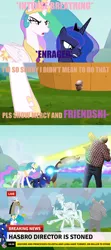 Size: 1920x4316 | Tagged: safe, derpibooru import, edit, edited screencap, screencap, cozy glow, discord, lord tirek, princess celestia, princess luna, queen chrysalis, the ending of the end, breaking news, image, jim miller, op can't let go, op is a faggot, op isn't even trying anymore, op needs help, op needs to stop, petrification, png, the biggest jim, wot
