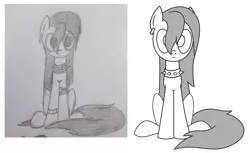 Size: 1634x1002 | Tagged: safe, artist:superderpybot, ponybooru import, oc, oc:punkpone, unofficial characters only, earth pony, pony, black and white, collar, ear piercing, earring, earth pony oc, female, grayscale, image, jewelry, looking at you, mare, monochrome, piercing, png, punk, sitting, spiked collar, traditional art
