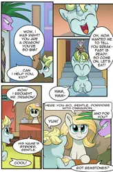 Size: 1280x1949 | Tagged: safe, artist:candyclumsy, derpibooru import, spike, oc, earth pony, pony, unicorn, comic:revolution of harmony, colt, earth pony oc, female, horn, image, jpeg, male, mare, mother and child, mother and son, older, older spike, unicorn oc