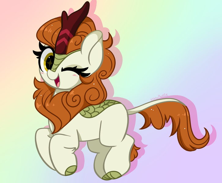 Size: 5264x4351 | Tagged: safe, artist:kittyrosie, derpibooru import, autumn blaze, kirin, cute, image, open mouth, png