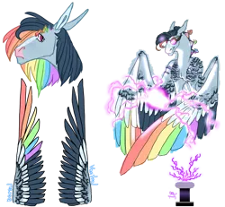 Size: 1280x1181 | Tagged: safe, artist:d3pressedr4inbow, derpibooru import, oc, oc:misty shimmer, unofficial characters only, pegasus, pony, alternate design, colored wings, electricity, female, goggles, image, magical lesbian spawn, mare, multicolored wings, offspring, parent:fluttershy, parent:rainbow dash, parents:flutterdash, png, rainbow wings, simple background, solo, transparent background, twitterina design, wings