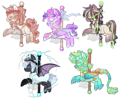 Size: 2000x1600 | Tagged: safe, artist:lavvythejackalope, derpibooru import, oc, unofficial characters only, bat pony, pegasus, pony, unicorn, bat pony oc, bat wings, carousel, clothes, hair over eyes, horn, image, leonine tail, pegasus oc, png, simple background, transparent background, unicorn oc, wings