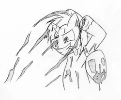 Size: 450x371 | Tagged: semi-grimdark, artist:srmario, derpibooru import, oc, unofficial characters only, pony, unicorn, blood, bust, grayscale, horn, image, licking, licking lips, lineart, mask, monochrome, png, punch, simple background, solo, tongue out, traditional art, unicorn oc, white background