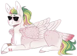 Size: 1568x1152 | Tagged: safe, artist:sleepy-nova, derpibooru import, oc, oc:honey suckle, pegasus, pony, image, lying down, png, prone, simple background, solo, sunglasses, tail feathers, transparent background