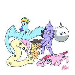 Size: 2048x2048 | Tagged: safe, artist:pencilbrony, derpibooru import, applejack, fluttershy, pinkie pie, rainbow dash, rarity, twilight sparkle, all tomorrows, image, png, species swap