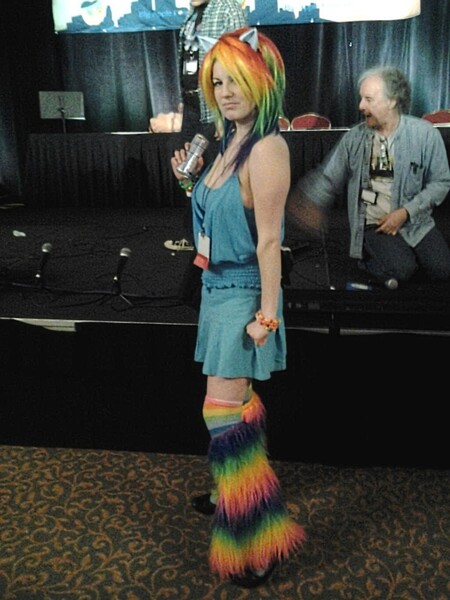 Size: 1024x1366 | Tagged: safe, artist:rina-chan, derpibooru import, rainbow dash, human, big apple ponycon, clothes, cosplay, costume, image, irl, irl human, jpeg, kira buckland, photo