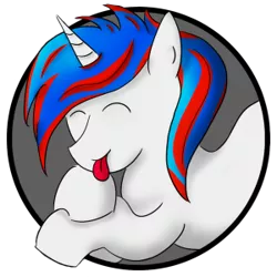 Size: 300x300 | Tagged: safe, artist:kacpi, derpibooru import, oc, oc:snowi, pony, unicorn, avatar, blue hair, female, head, hooves, horn, image, mare, png, red hair, tongue out