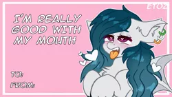 Size: 3840x2160 | Tagged: suggestive, artist:etoz, derpibooru import, oc, unofficial characters only, bat pony, pony, bat pony oc, bat wings, blushing, commission, ear piercing, earring, eyebrows, eyebrows visible through hair, fangs, female, flirt, flirting, heart, heart eyes, holiday, image, jewelry, mare, piercing, png, shy, solo, teeth, text, valentine, valentine's day, valentine's day card, wingding eyes, wings, ych result