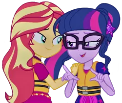 Size: 1197x1004 | Tagged: safe, derpibooru import, edit, edited screencap, editor:lonely fanboy48, screencap, sci-twi, sunset shimmer, twilight sparkle, equestria girls, equestria girls series, spring breakdown, spoiler:eqg series (season 2), background removed, duo, female, geode of telekinesis, glasses, image, lidded eyes, lifejacket, magical geodes, png, shipping fuel, simple background