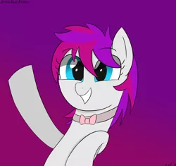 Size: 2354x2213 | Tagged: safe, artist:bestponies, derpibooru import, oc, oc:sugar cube, unofficial characters only, earth pony, pony, blue eyes, bowtie, earth pony oc, female, gradient background, happy, image, jpeg, mare, smiling, solo, waving