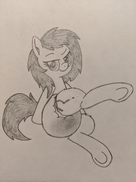 Size: 3024x4032 | Tagged: questionable, artist:craftycirclepony, derpibooru import, oc, oc:anonfilly, unofficial characters only, earth pony, pony, cheek fluff, diaper, diaper fetish, ear fluff, female, fetish, filly, grayscale, image, jpeg, leg fluff, lidded eyes, looking at you, lying down, monochrome, presenting, raised eyebrow, raised leg, smiling, smug, solo, traditional art, underhoof, urine, wet diaper