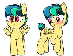 Size: 1681x1285 | Tagged: safe, ponybooru import, oc, oc:apogee, unofficial characters only, pegasus, pony, blushing, female, filly, foal, freckles, image, png, simple background, white background