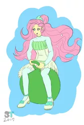 Size: 1280x1920 | Tagged: safe, artist:brokententacle, derpibooru import, fluttershy, equestria girls, image, jpeg, solo, space hopper