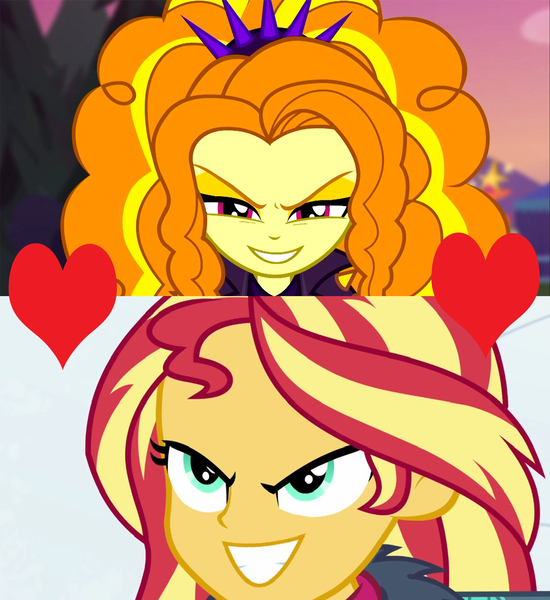 Size: 1280x1396 | Tagged: safe, derpibooru import, edit, adagio dazzle, sunset shimmer, equestria girls, equestria girls series, holidays unwrapped, sunset's backstage pass!, spoiler:eqg series (season 2), female, heart, image, jpeg, lesbian, shipping, shipping domino, sunsagio